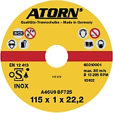 Disco da taglio ATORN per acciaio inossidabile, fo rma diritta, extra sottile, tipo A46U9BF725